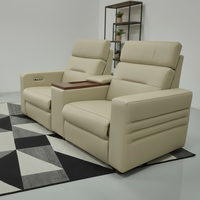 Canapé de cinéma VIP moderne de luxe en cuir véritable réglable électriquement, sièges de home cinéma deux places pliables avec port USB et lampe de pied LED