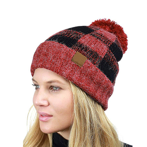 Bonnet personnalisé doux et extensible avec doublure en fourrure et revers à carreaux <span class=keywords><strong>Buffalo</strong></span>, 100 % acrylique, pour femme, avec nœuds OEM, camouflage, style professionnel - Product Image 1