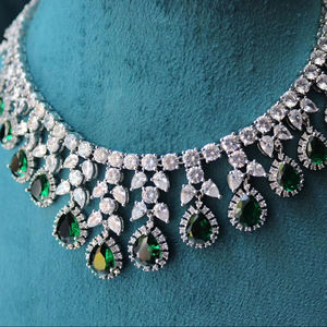 Tear Drop Moissanite 925 Silver <b>Necklace</b> Earring Set Multi Shape Royal <b>Statement</b> Bridal Wedding Jewelry Elegant Design Style - Product Image 2