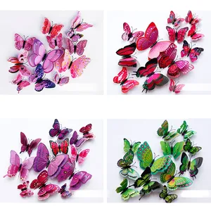 Pegatinas de pared de mariposa 3D de doble capa, 12 Uds., nuevo estilo, decoración para el hogar y la boda, imán de plástico, calcomanías para nevera - Product Image 6