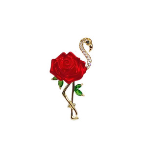 Élégante Broche Rose Rouge Plaqué Or Motif Flamant Rose Strass Cristal Accessoire de Mode Femme Épingle Cadeau Fête Mariage Durable - Product Image 3