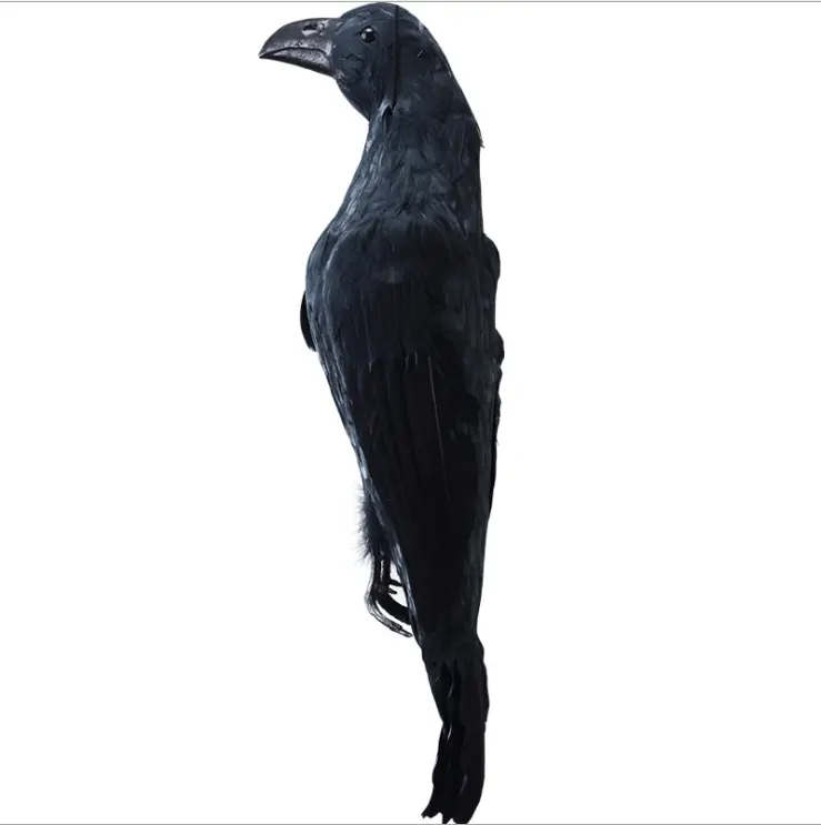 Tüy kanat ile Oem fabrika kuzgunlar korkunç ayakta uçan kuşlar gerçekçi tüylü siyah kargalar cadılar bayramı partisi karga dekorasyon