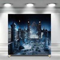 Housse de fond d'arche carrée d'Halloween, motif fantôme, chauve-souris, citrouille, sorcière, maison hantée, personnalisable pour cérémonies et fêtes