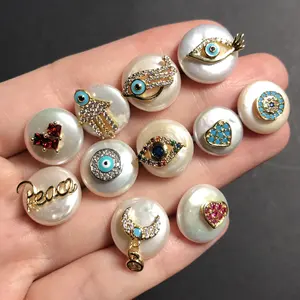 LS-A936 Exclusive fashion freshwater pearl earrings micro pave cubic zircon earring studs enamel eye earrings women jewelry