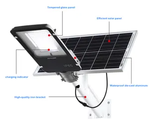 Lampione stradale solare in alluminio Ip66 da giardino con luci a led impermeabili per il controllo della luce integrata a LED per esterni