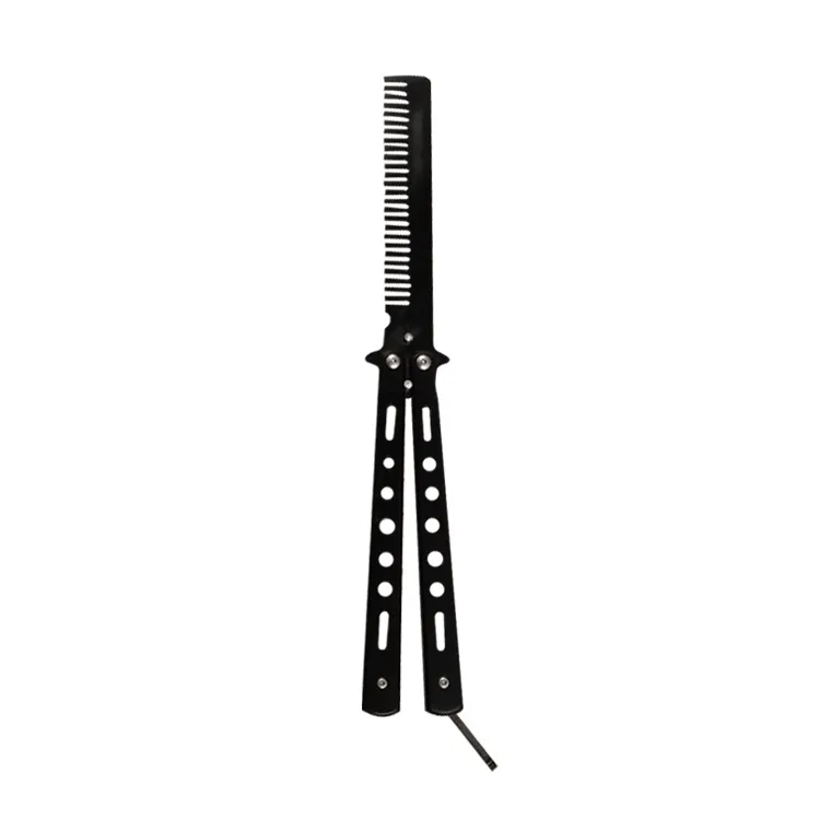 Gloway Custom Private Brand Hair Styling Tools Stainless Steel Training Practice Pocket Beard Comb Folding Butterfly Knife Comb