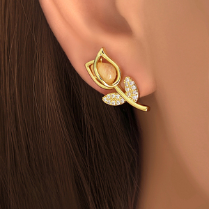 Pendientes de botón de oro chapado en cobre al por mayor, pendientes de botón de oro <span class=keywords><strong>euro</strong></span> con varias flores de rosa, pendientes de botón de oro de arena de Vietnam - Product Image 2