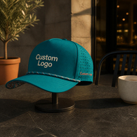 Custom 5 Panel Rubber Pvc Logo Rope Hat Baseball Trucker Cap Waterproof Laser Cut Hole Perforated Performance Golf Hat