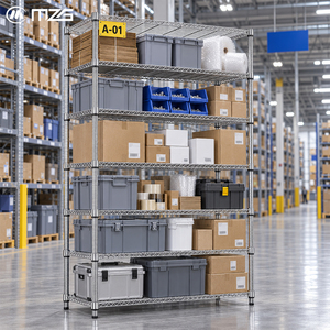 MZG Configurable Heavy Duty Chrome <b>Wire</b> <b>Shelving</b> Display Rack Multi Tier Industrial Storage Rack with Wheels Metal Construction - Product Image 1