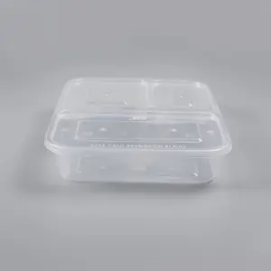 transparent take away rectangular 3 compartment food container plastic disposable plastic lunch box for meal fast food bento