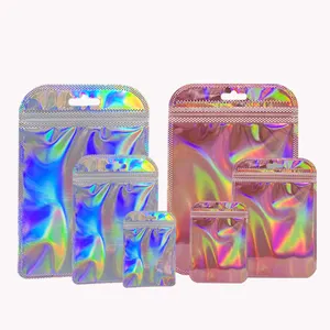 Laser plastic bags accessories earrings zipper bags hologram pink silver rainbow holographic zip lock packaging bag