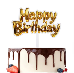 MOYI Decorazione per Torta in Acrilico con Effetto Palloncino 3D, Topper Dorato Metallizzato 'Buon Compleanno', Forniture per Feste, Vendita Diretta dalla Fabbrica - Product Image 1