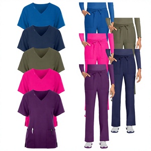 Women's Lookati Sports Medical <b>Scrub</b> Tops & Pants Set V-Neck Short Sleeve Elastic Waist Cargo Pocket Hospital Use Knitted XS - Product Image 2