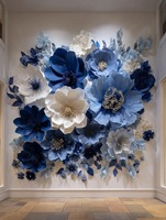 Fleur géante en papier bleu unique faite à la main, grande taille, pour décoration de mariage, fenêtre, mur, événementiel