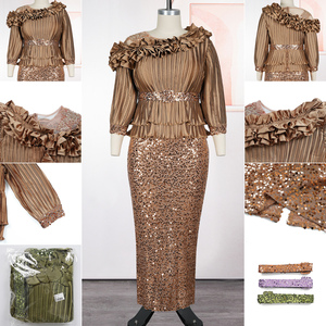 S10980 Eleganti Abiti da Sera di Lusso per Donne, Colletto con Volant, Maniche Lunghe, Paillettes, Vestito Formale da Festa con Cintura - Product Image 6