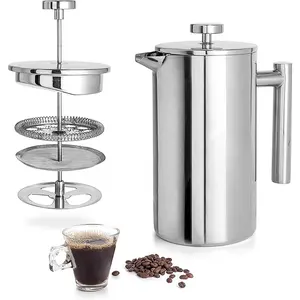 Hot Sale Classic Stainless Steel Double Walls 350ml 800ml 1000ml Coffee Pot French Press Coffee Maker