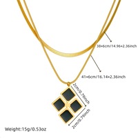 Collier double pendentif en acier inoxydable noir et blanc losange carré boucles d'oreilles bagues personnalisées parure de bijoux plaqué or