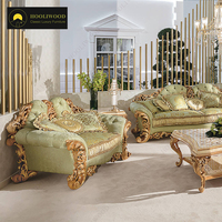 Canapé 3 places en bois massif sculpté de style français de luxe avec tissu brodé de fleurs vertes