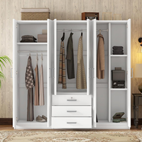 Armoire en bois blanche à 6 portes, armoire de chambre à coucher avec grands tiroirs, penderie avec barres de suspension, armoire de rangement pour vêtements