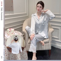 Piyama Wanita ODM Elegan Kasual Bahan Sutra Es Bernapas Musim Semi/Panas Lengan Panjang Satin Celana Panjang Pinggang Elastis Mewah Kelas Atas