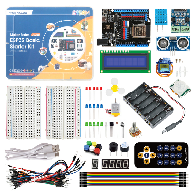 ACEBOTT Stem Education Starter Set DIY Programmable With Tutorial 29 Comptnents 37+ Project Electronic Kits Build for Arduino