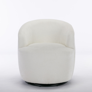 Poltrona Girevole Moderna in <span class=keywords><strong>Tessuto</strong></span> Chenille con Anello in Metallo Verniciato Nero, Arredamento per Soggiorno in Avorio - Product Image 1