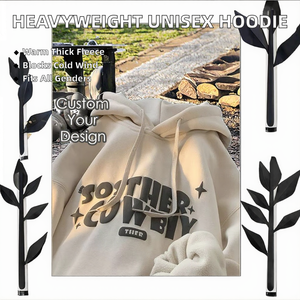 Thick Vintage Hoodi Custom Cotton Polyester Men Winter Heavyweight 345 GSM Fleece Foam Logo Unisex Graphic Hoodie - Product Image 2