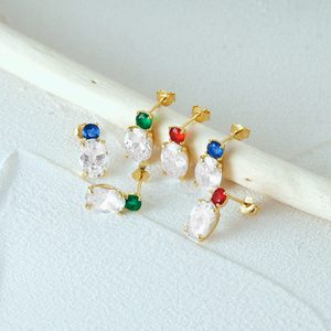CANNER Boucles d'oreilles clous délicates en zircon rouge, bleu, vert, bijoux en argent 925, pendentif en forme d'œuf pour femmes - Product Image 3