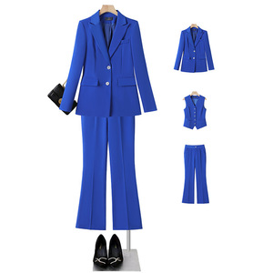 Royal Blue Women's Suit Set Three Piece Formal Autumn Polyester Anti-Wrinkle OL Style - Product Image 1