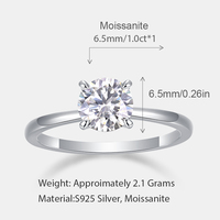 Moissanit S925 Silber 1ct Vier-Krappen-Fassung Brillanter Stein Eleganter Feiner Schmuck Verlobungsstil Statement-Ring
