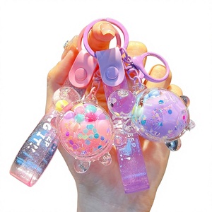 Oferta Especial: Llavero Colgante de Bolsa con Diseño de Dibujos Animados, con Líquido Flotante de Arena Movediza y Aceite, en Forma de Taza de Leche, Taza de Té, Pata de Gato - Product Image 1