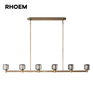 Lampadario Lineare RHOEM RH 72" con Cristalli K9 Artigianali, Struttura in Acciaio, Dimmerabile, Certificato UL, 110V, Altezza Regolabile - Product Image 1