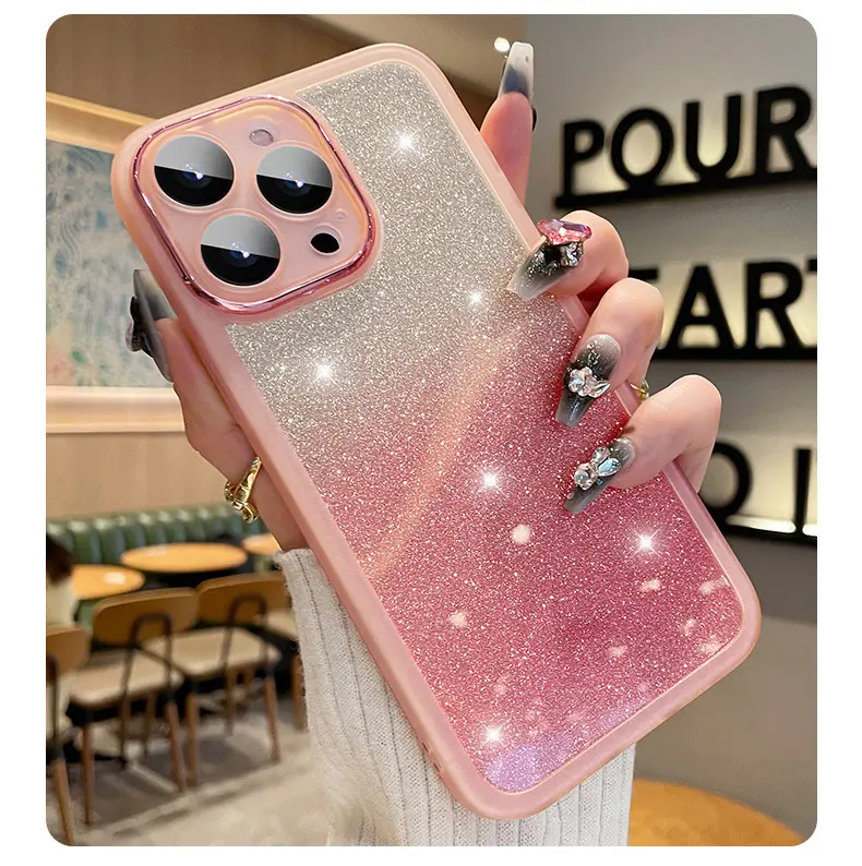 Bling Glitter Gradiente Cor Telefone Case Para Iphone 14 Plus 11 12 13 14 Pro Max Luxo Lente Doce Cor À Prova de Choque Soft Tpu Cove