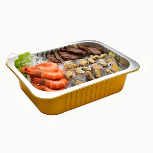 Boîte à lunch à emporter de qualité alimentaire conteneur rectangulaire en aluminium doré personnalisé