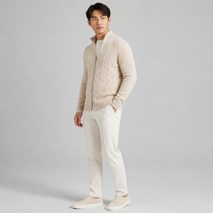 <span class=keywords><strong>Cardigan</strong></span> da Uomo Bianco Autunnale ODM Traspirante con Logo Frontale a Quadri, in Maglia Intrecciata con Misto Cashmere e Zip Intera - Product Image 4