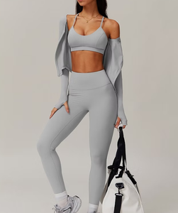 Vente en gros de spandex 3 pièces pour femmes taille plus personnalisé ensemble de yoga à manches longues veste de fitness fournisseur de vêtements de sport respirants - Product Image 1