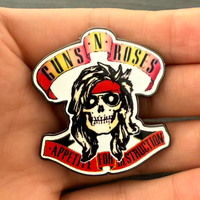 Pin Musik Logam Grosir, Pin Band Hard Rock, Pin Enamel Bentuk Tengkorak dan Senjata, Pin Lapel Musik Roses Nightrain, Koleksi untuk Penggemar