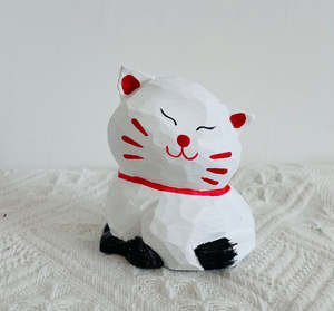 Figuritas de gato de madera pintadas a mano, artesanías de madera talladas a mano, arte artesanal, estante para el hogar, adornos decorativos para chimenea - Product Image 2