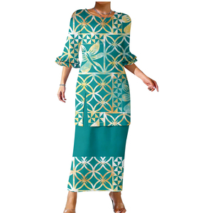 ชุดเดรสลำลองแขนสองชั้นแบบสั่งทำพิเศษ ลายโพลินีเซียน ปูเลตาซี ลายทงกาและซามัว ชุดเดรสสำหรับงานปาร์ตี้ผู้หญิง 2 ชิ้น - Product Image 3