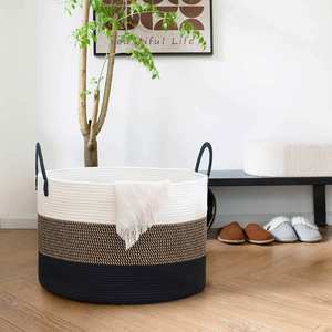 Customized Color Round Shape Woven Rope Basket with Handles Blanket Living Room <b>Baby</b> Toy Nursery <b>Storage</b> Large Round Laundry - Product Image 3