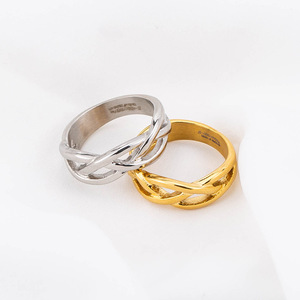 Geometric Fashion <b>Titanium</b> Steel Gold Plated Couple <b>Rings</b> Unisex Engagement Jewelry XYR0078 - Product Image 1