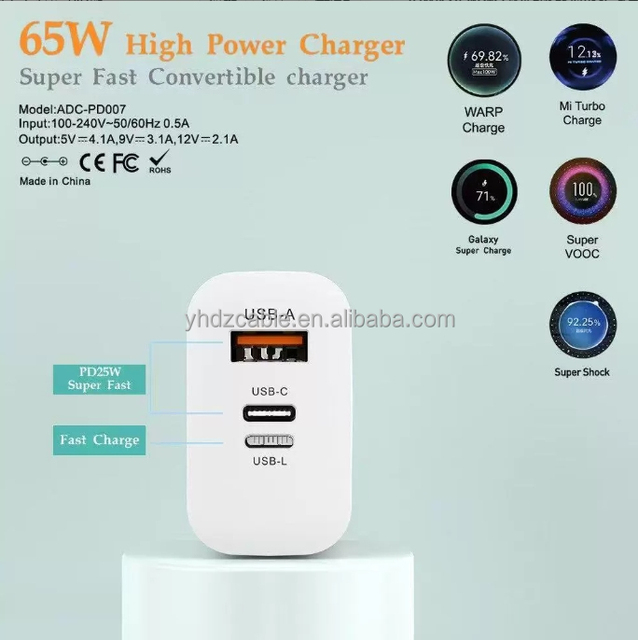65W USB Charger Quick Charge USB+2 Type-c Original Portable Multi-function USB Ports Travel Wall Charger