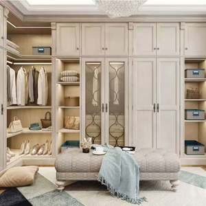 Armoire de chambre à coucher en bois massif de style européen, armoire de haute qualité, blanc mat, dressing - Product Image 5