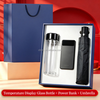 Ensemble cadeau de voyage promotionnel avec logo personnalisé, gobelet en verre, parapluie pliable, batterie externe, compagnon de voyage 3-en-1