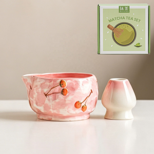 Ensemble de bols à matcha en céramique peints à la main avec motif d'<span class=keywords><strong>arbre</strong></span> fruitier en relief et bec verseur – Vente en gros - Product Image 5