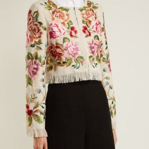 Manteau en mélange de lin pour femme, broderie florale, collection automne 2023, grandes tailles, veste courte tissée, col rond standard, décontractée, livraison en 7 jours - Product Image 2