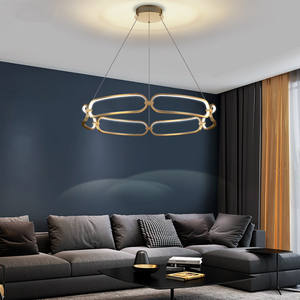 Lámpara colgante simple para dormitorio, sala de estar, anillo circular policíclico, iluminación LED moderna dorada - Product Image 6