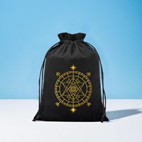Pochette à cordon en velours tissé sérigraphié 12 Constellations RTS, personnalisable avec logo, pour cartes de tarot, dés, cristaux et bijoux
