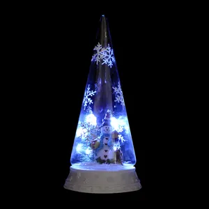 工艺礼品创新产品圣诞饰品锥形克洛什led灯圣诞玻璃圆顶与雪人举行礼物