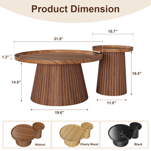 Juego de Mesa de Centro de Madera Moderna, Diseño de Mediados de Siglo, Muebles Hechos a Mano para Sala de Estar, Tapa Redonda, Base de Madera Sólida - Product Image 6